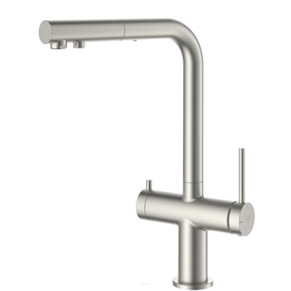 Blue Water DELTA kolor stali - dwuobwodowa bateria z wyciąganą wylewką do wody filtrowanej