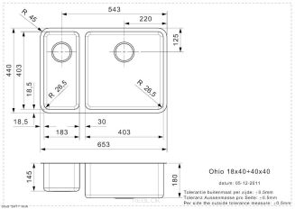 Zlewozmywak Reginox OHIO rysunek techniczny