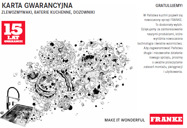 Tutaj pobierzesz kartę gwarancyjną FRANKE i warunki gwarancji 15 lat